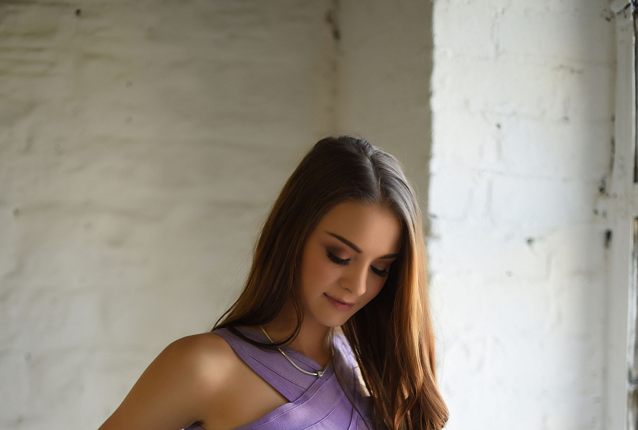 Emelia in sexy purple dress