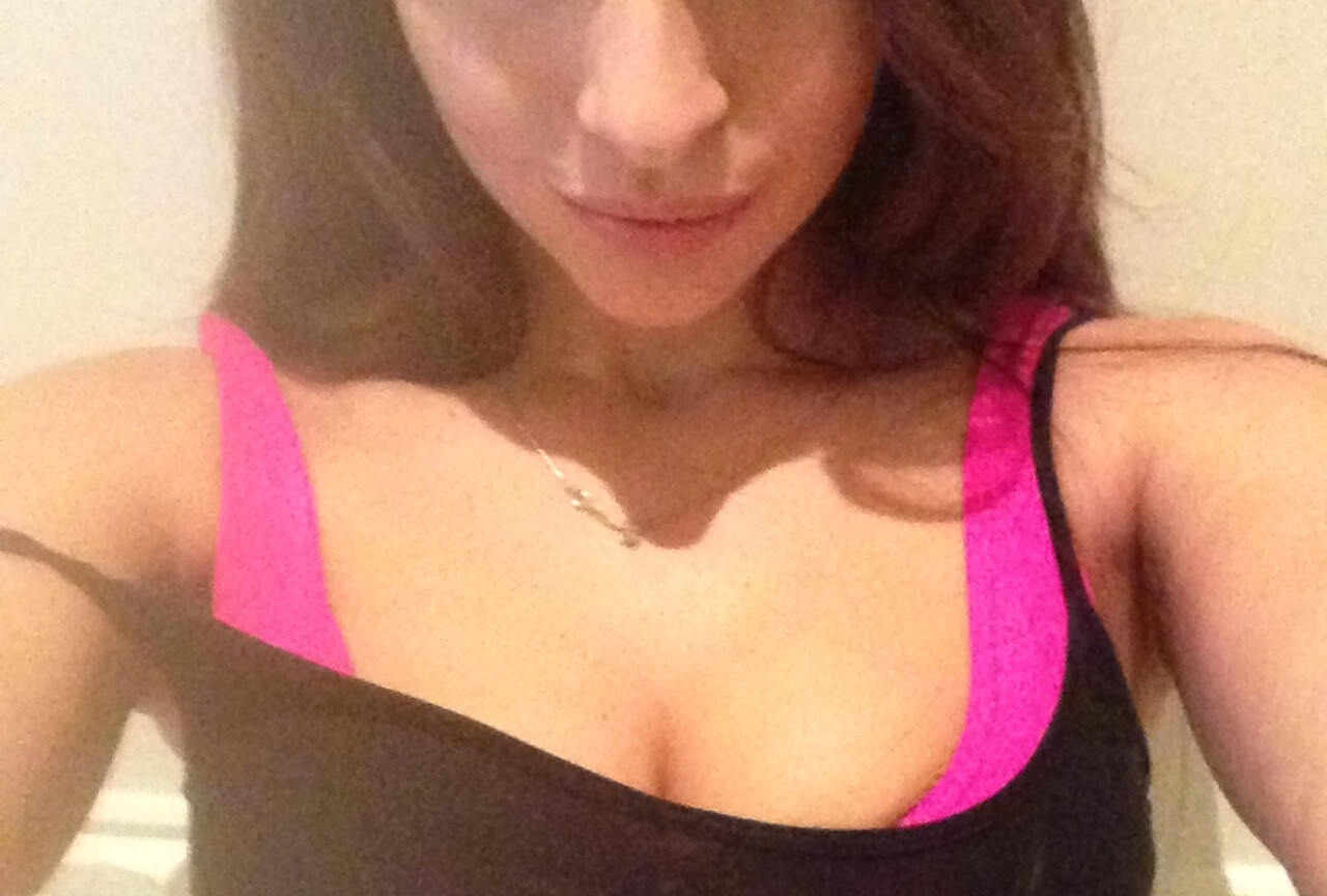 Pink sport bra and black panties